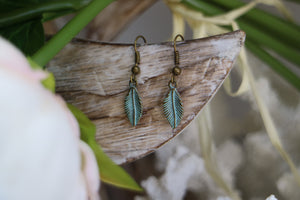 Bronze patina bohemian feather earrings