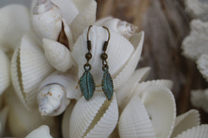 Bronze patina bohemian feather earrings