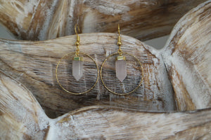 Rose quartz crystal point gold earrings