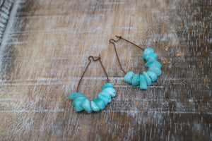 Amazonite gemstone chips on antique copper earring loops