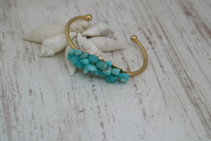 Amazonite gemstone chips with 16k gold plated wire wrapped on a gold plated bracelet