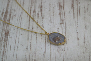 White Geode Druzy Crystal Gold Necklace