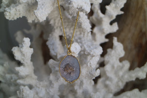 White Geode Druzy Crystal Gold Necklace