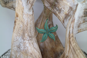 Green Bronze patina starfish boho necklace