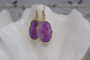 Pink Goede Druzy Agate earrings with gold plated edges and earring hooks
