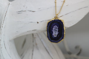 Purple Solar Quartz Crystal Gold Necklace
