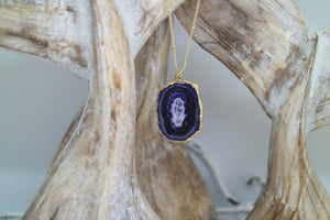 Purple Solar Quartz Crystal Gold Necklace