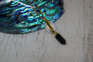Black Onyx and Shell Gold Necklace