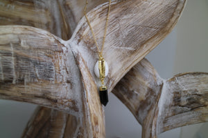 Black Onyx and Shell Gold Necklace