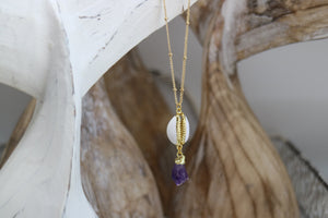 Amethyst gemstone shell gold necklace