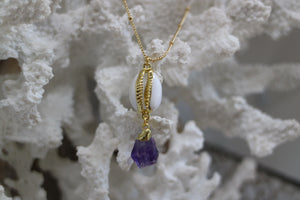 Amethyst gemstone shell gold necklace