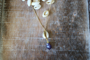 Amethyst gemstone shell gold necklace