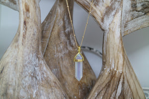 Opalite crystal point gold necklace