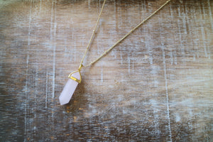 Rose quartz point gold necklace