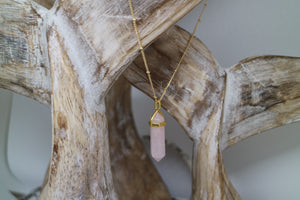 Rose quartz point gold necklace