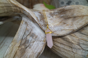 Rose quartz point gold necklace