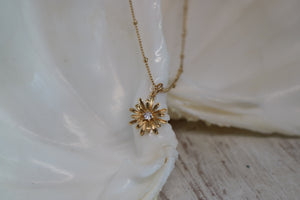 Gold Daisy Flower Necklace with cubic zirconia