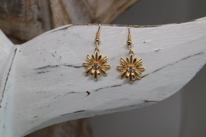Gold Daisy Flower Earrings with cubic zirconia