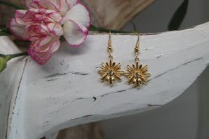 Gold Daisy Flower Earrings with cubic zirconia