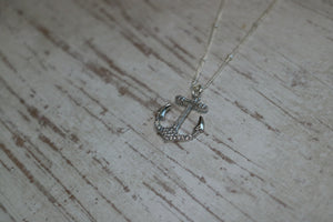 Silver rhodium anchor necklace with cubic zirconia