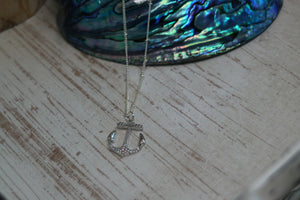 Silver rhodium anchor necklace with cubic zirconia