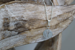 Silver rhodium palm tree coin necklace