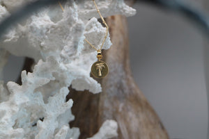 Gold palm tree coin necklace