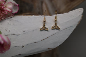 Gold Whale Tail Earrings with cubic zirconia