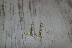 Gold Whale Tail Earrings with cubic zirconia