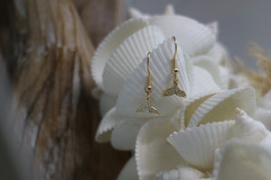 Gold Whale Tail Earrings with cubic zirconia