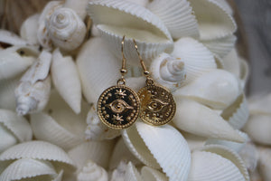 Gold Evil Eye of Protection Coin Earrings
