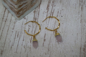 Rose quartz crystal point gold earrings