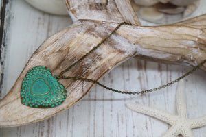 Green Patina Copper Vintage Bohemian Heart Necklace