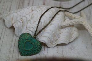 Green Patina Copper Vintage Bohemian Heart Necklace