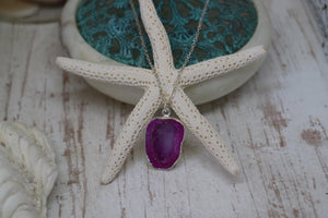 Pink Geode Druzy Crystal Silver Necklace
