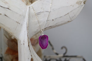 Pink Geode Druzy Crystal Silver Necklace