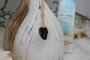 Black Geode Druzy Crystal Gold Necklace