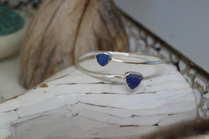 Blue Druzy Agate on Silver Bohemian Adjustable Bangle