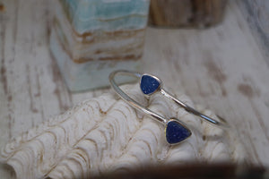 Blue Druzy Agate on Silver Bohemian Adjustable Bangle