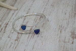 Blue Druzy Agate on Silver Bohemian Adjustable Bangle