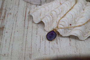 Purple Geode Druzy Agate Crystal Gold Necklace