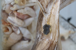 Black Geode Druzy Agate Crystal Gold Necklace