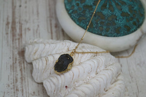 Black Geode Druzy Agate Crystal Gold Necklace