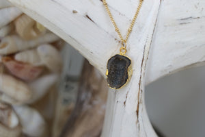 Black Geode Druzy Agate Crystal Gold Necklace