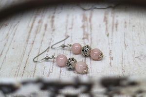 Pink Opal bohemian silver earrings