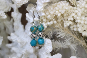 Blue Sea Jasper bohemian silver earrings