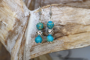 Blue Sea Jasper bohemian silver earrings
