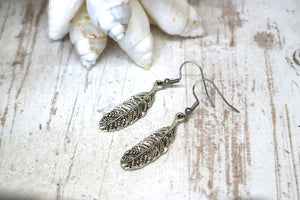 Silver bohemian feather earrings