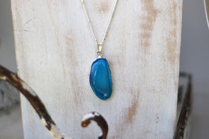 Blue agate silver necklace