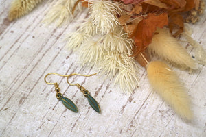 Green patina and gold bohemian leaf earrings